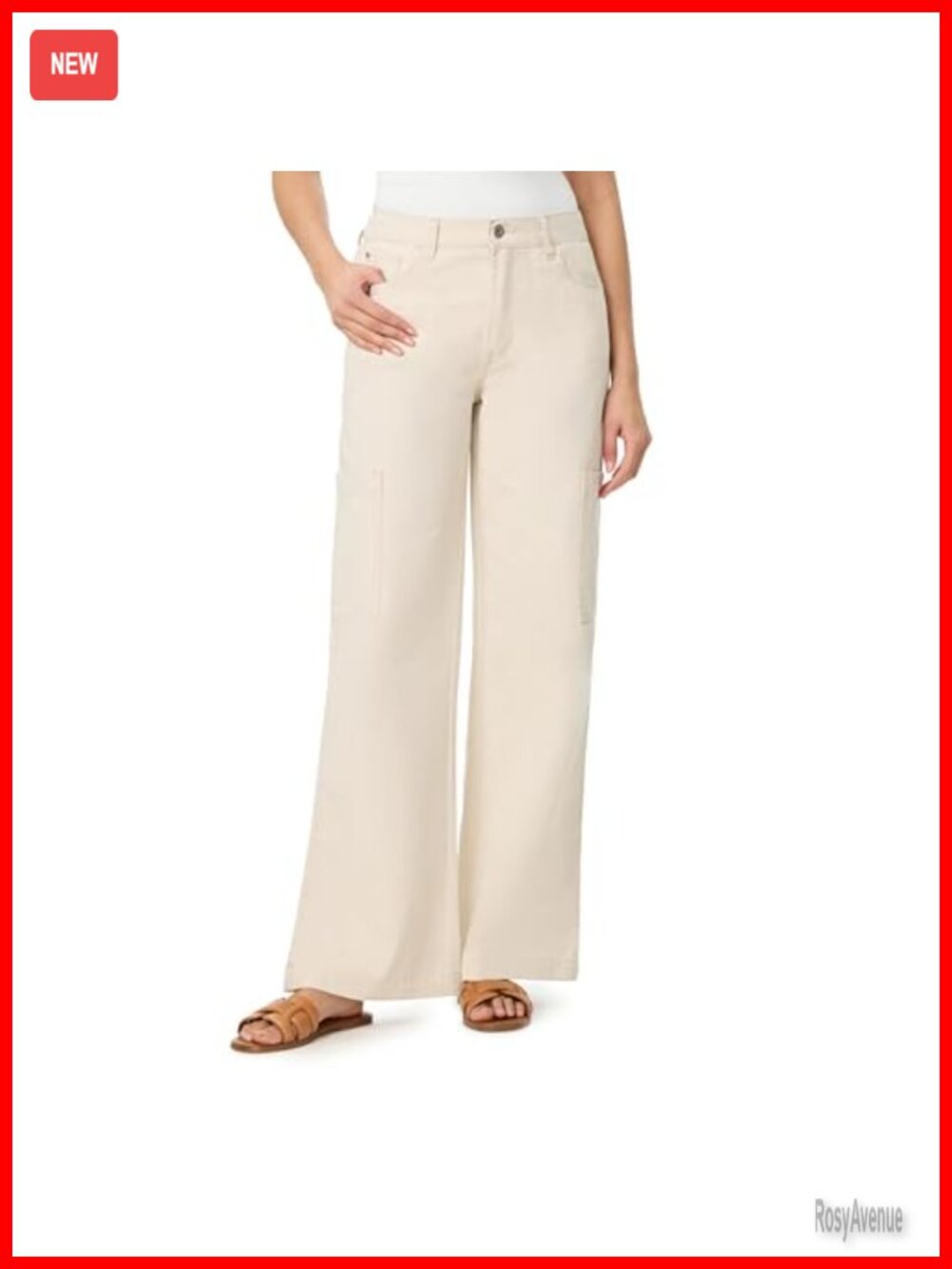 100% Cotton Twill High-Rise Wide Leg Cargo Pants Elastic Back